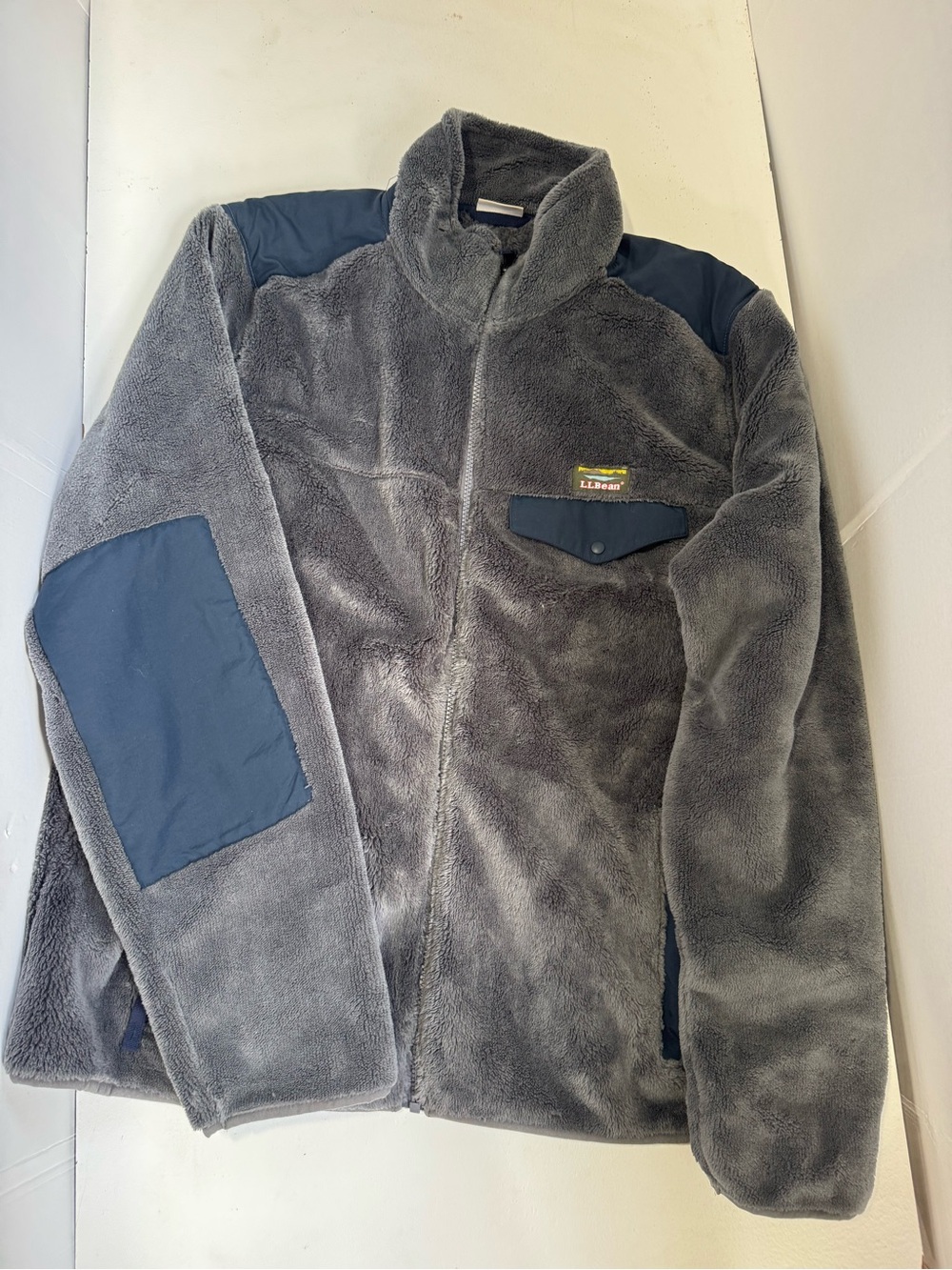 LL Bean hi-pile fleece zip up jacket gray men’s size XL grey / blue
